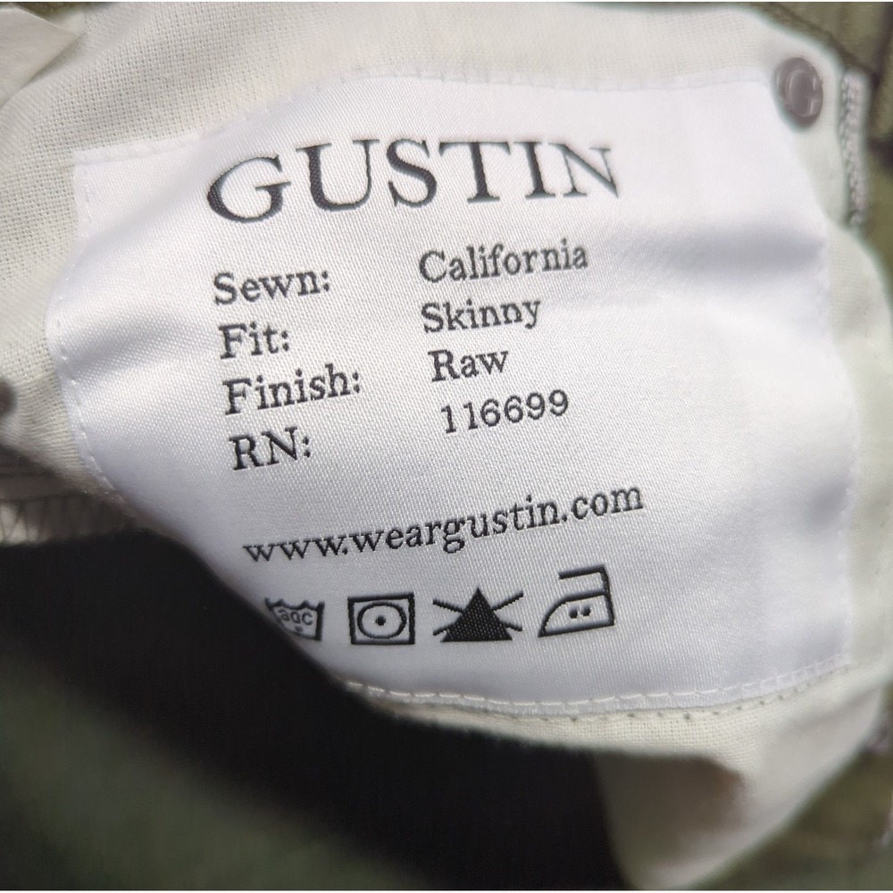 Gustin Jeans Mens 30x30 Military Green Slim Skinny Tapered Selvedge Denim - Picture 3 of 11